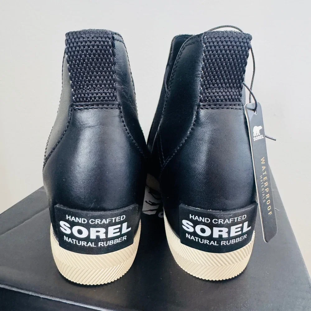 Sorel Out N About Wedge Leather Bootie, Ankle Boots Black, Size 9.5‎ NWT